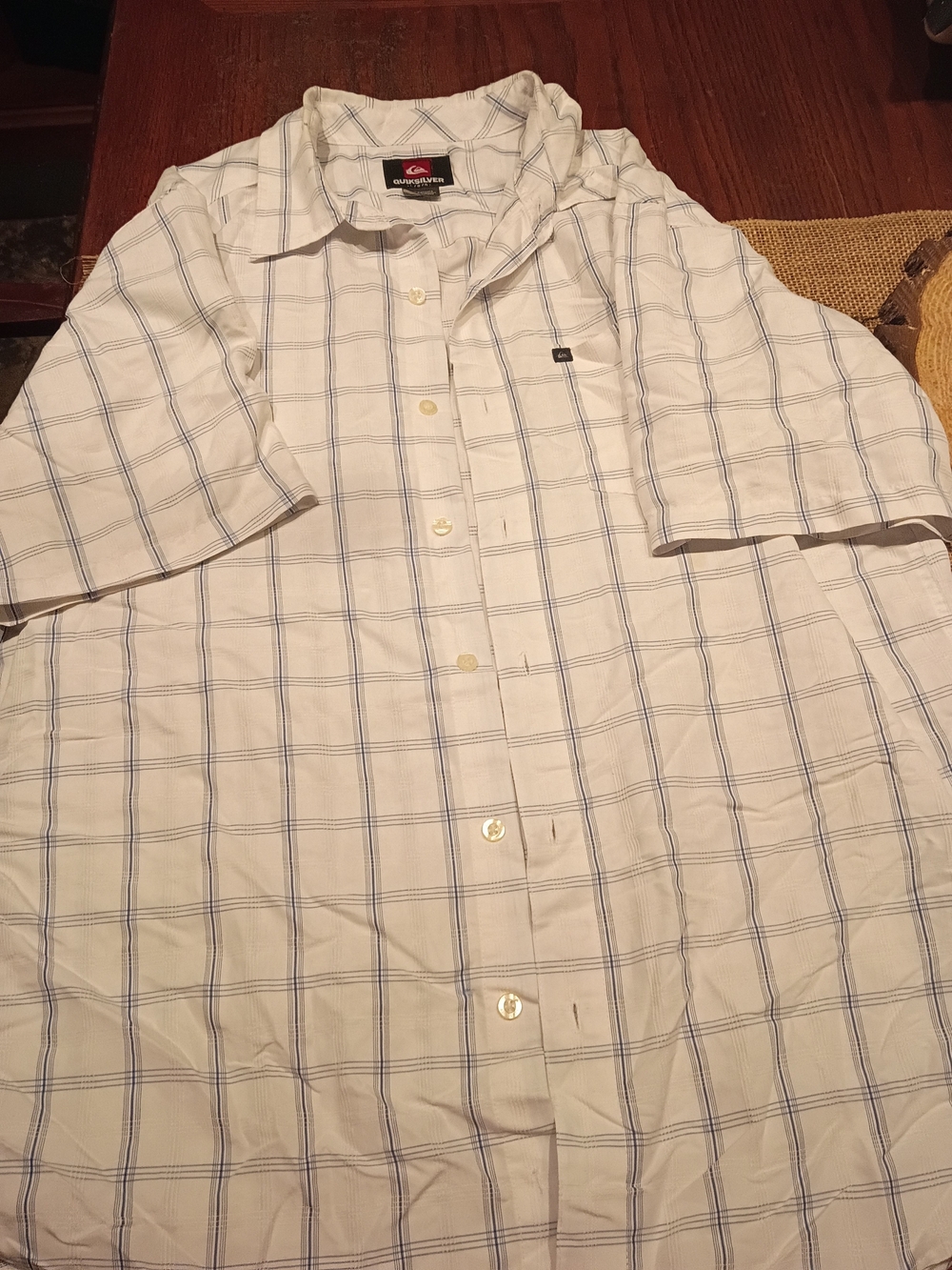 Quiksilver Short Sleeve Button-Up Shirt White with Blue Windowpane